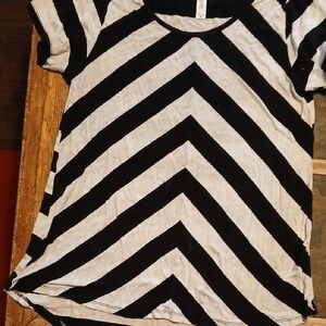 LuLaRoe Black and White Striped Short Sleeve Tee